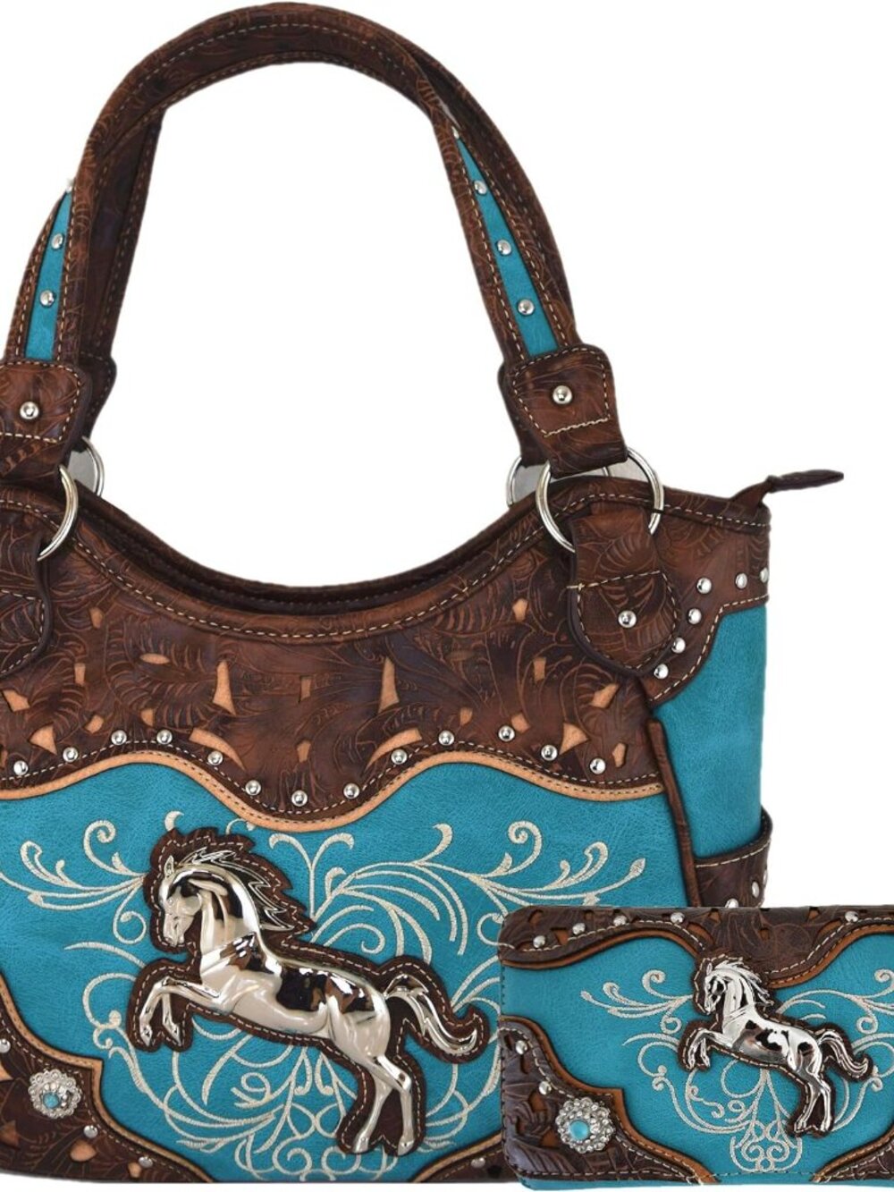 Tooled Leather Laser Cut Western Style Horse Cowgirl Purse Country Totes Women H